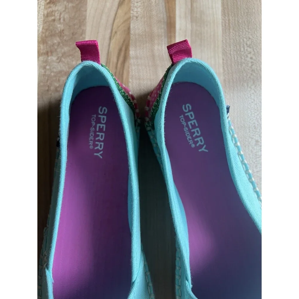 Sperry X Vineyard Vines Espadrille Flats Aqua Watermelon Girl's 5.5, Women's 7